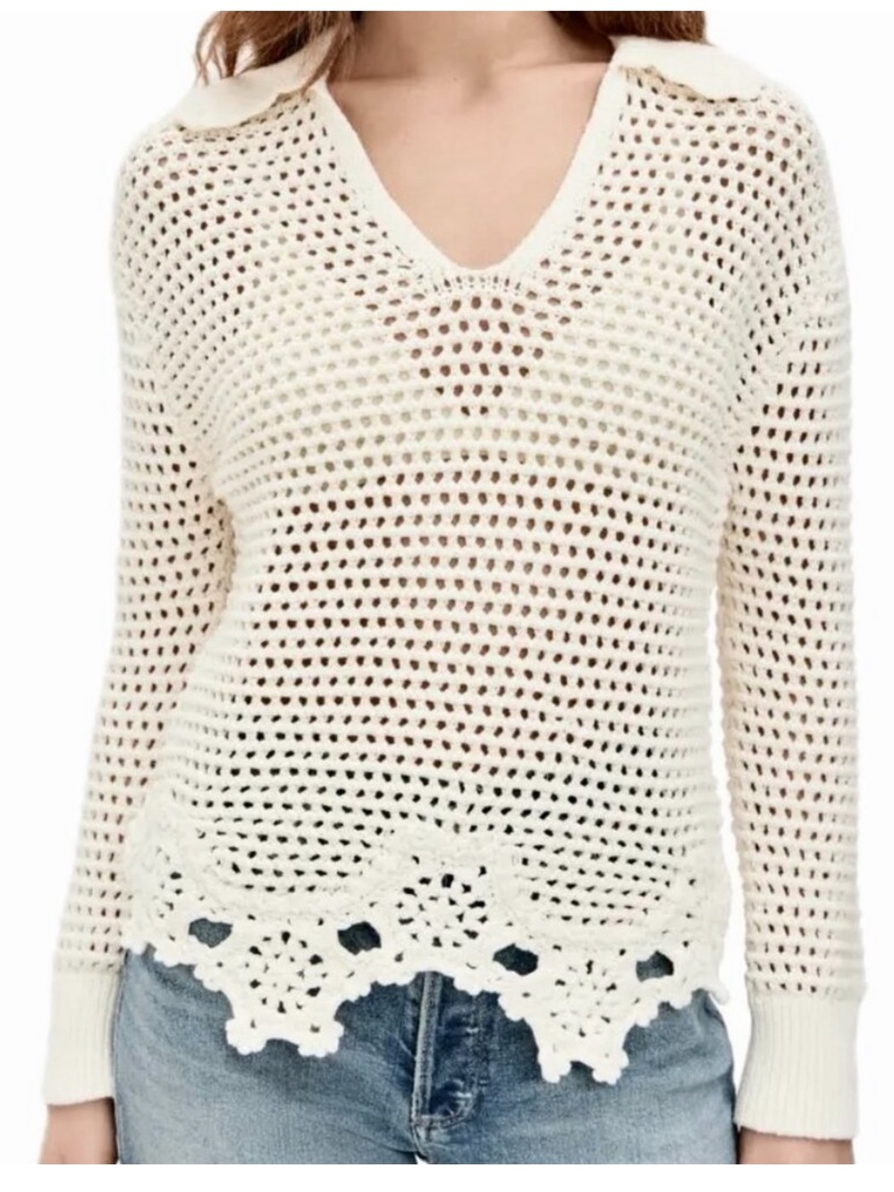 Rails Louise Cotton Crochet
Sweater in Ivory Collared Crop small